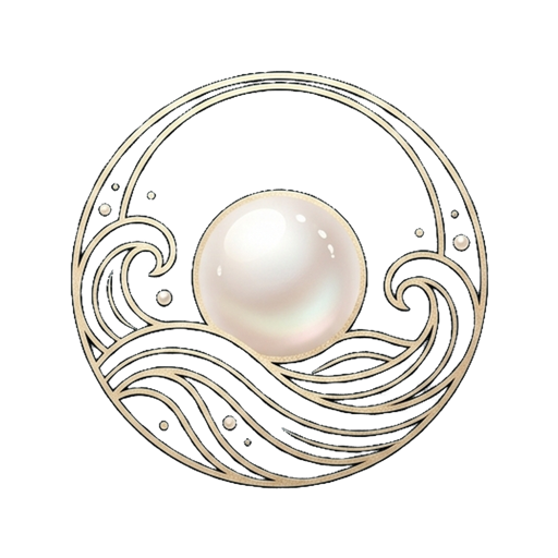 NUSALUME PEARLS emblem — a golden wave encircling a luminous South Sea pearl